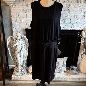 Vera Wang Black Sleeveless Drawstring Midi Dress